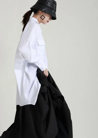 Loose White Button Low High Design Peter Pan Collar Blouses Spring