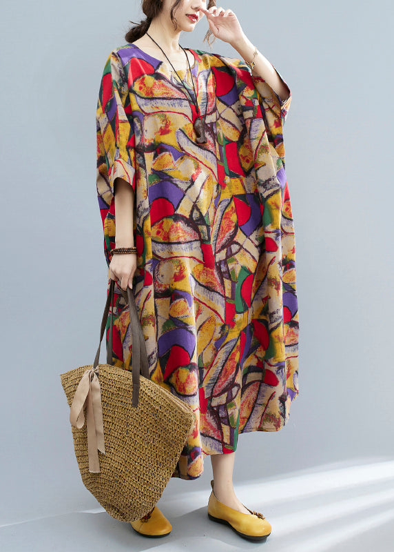 O-neck Print Pockets Vacation Dress Summer