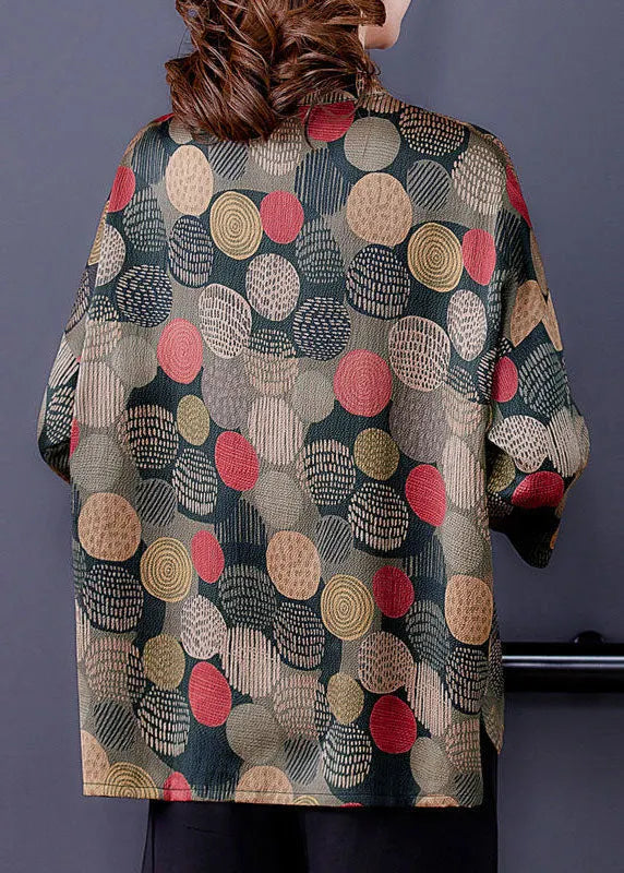 Colorblock O-neck Dot Print Silk Shirt Tops Bracelet Sleeve