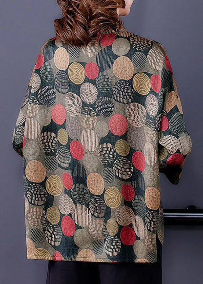 Colorblock O-neck Dot Print Silk Shirt Tops Bracelet Sleeve