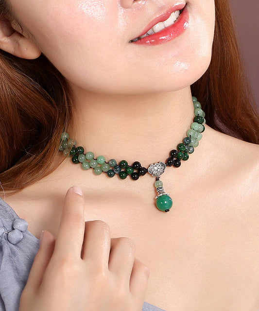 Green Jade Agate Crystal Pendant Necklace