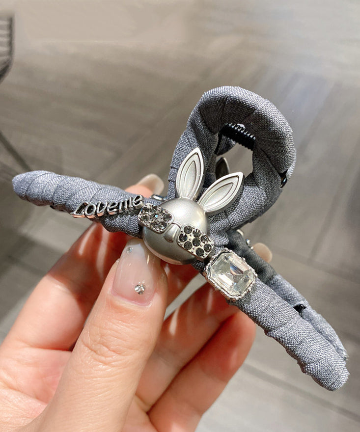 Grey Cloth Bow Rabbit Shark Clamp Hairpin