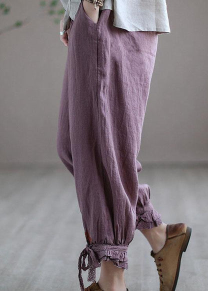 Diy Purple Embroideried Summer Harem Linen Pants