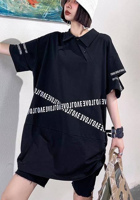 Black Asymmetrical Design Graphic Cotton Summer Holiday Dress