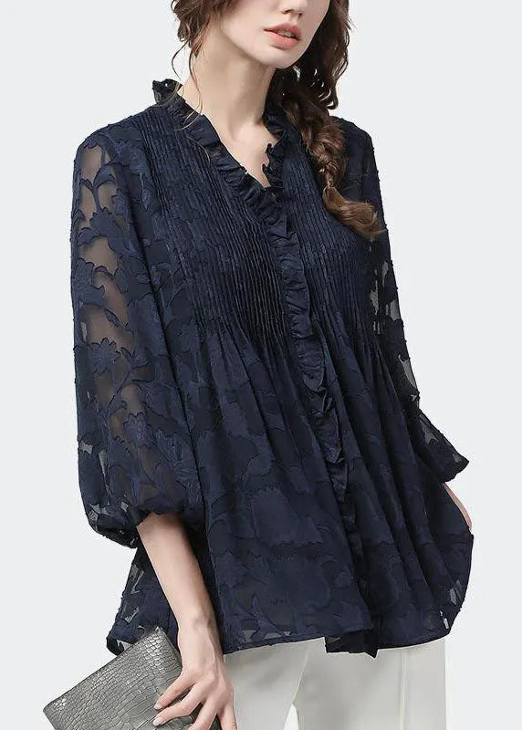 Mulberry Ruffled Wrinkled Lace Shirt Tops Fall