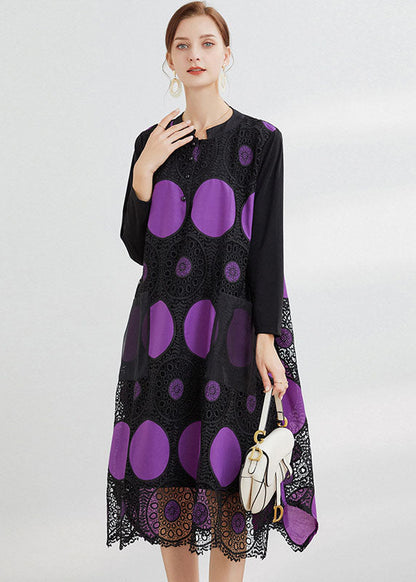 Chocolate Embroideried Pockets Lace Dress Spring
