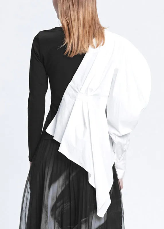 Handmade Black Asymmetrical Patchwork T Shirts Fall