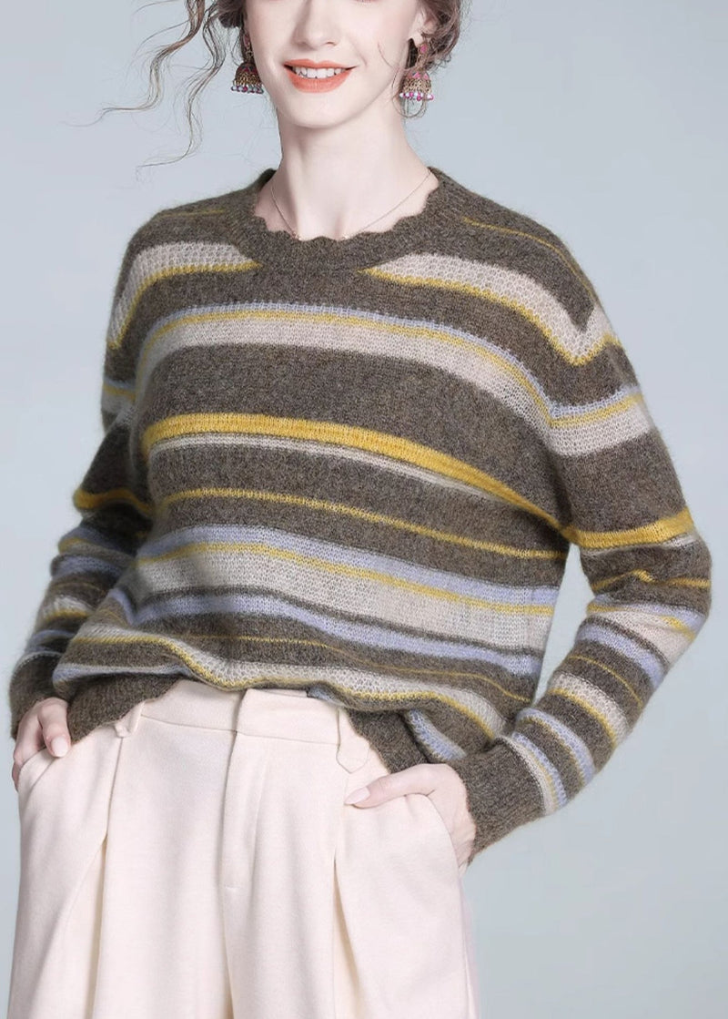 Striped O-neck Cozy Wool Knit Sweaters Winter