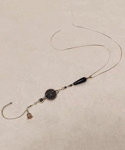 Retro Gold Copper Glass Beads Copper Coin Tassel Drop Earrings