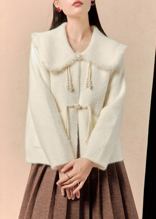 White Button Pockets Mink Velvet Coats Winter