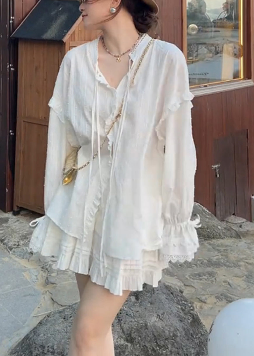 White Oversized Cotton Two Pieces Set Spring