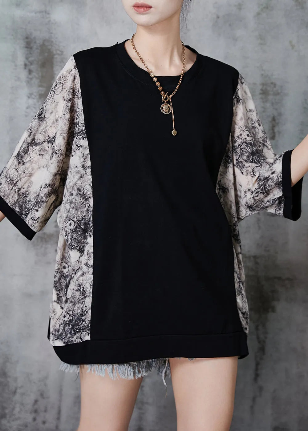 Black Oversized Patchwork Cotton Tanks Summer