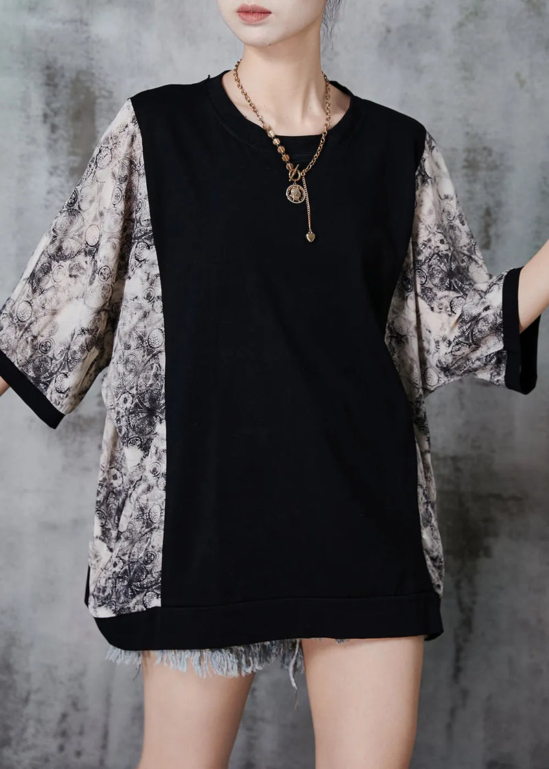 Black Oversized Patchwork Cotton Tanks Summer
