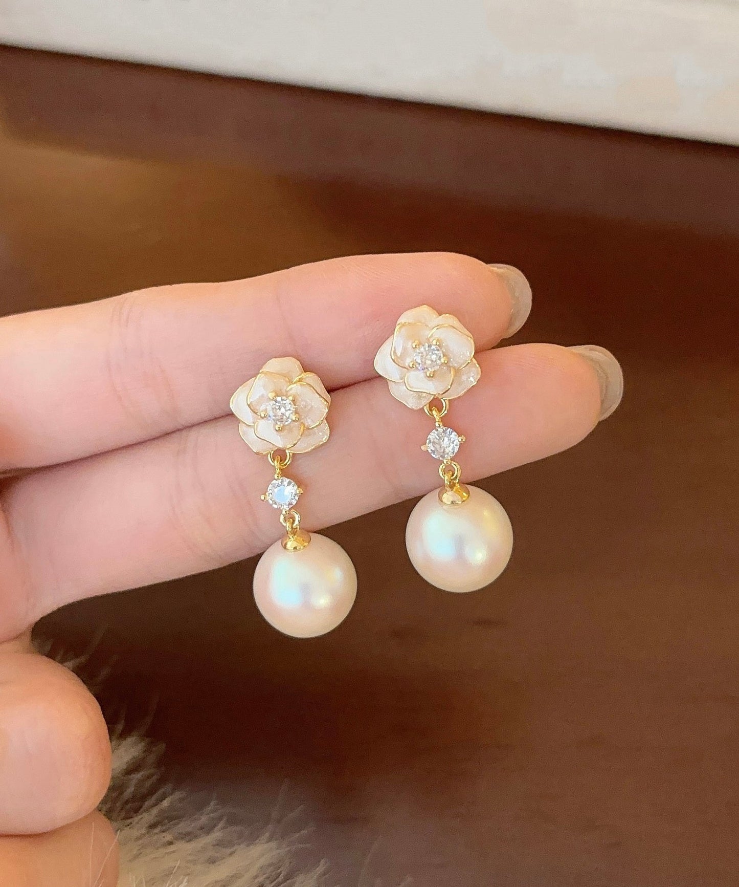 Stylish Copper Overgild Zircon Pearl Drop Earrings