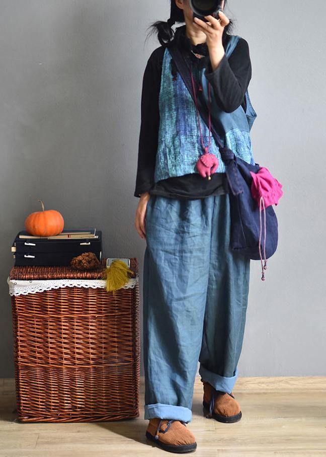Blue Wide Leg Pants Linen