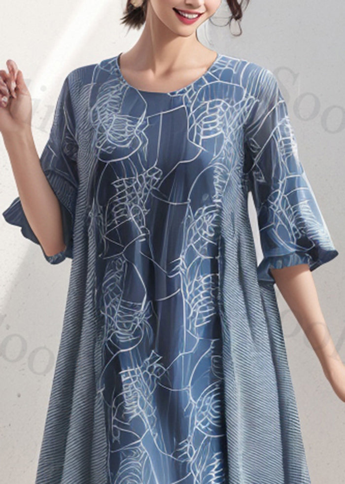 Style Sea Blue Oversized Patchwork Cotton Maxi Dresses Summer
