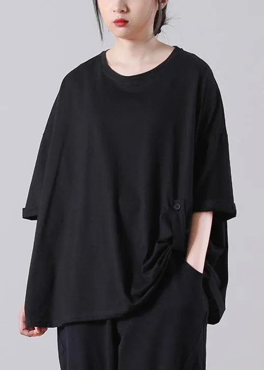 Stylish Black O-neck Cotton Top Summer