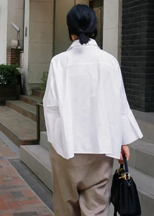 White Peter Pan Collar Button Cotton Shirts Batwing Sleeve