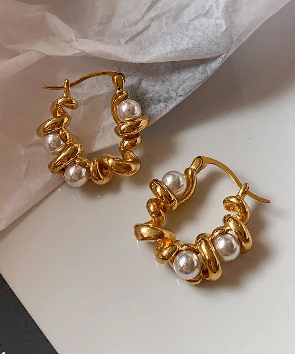 Art Gold Copper Overgild Pearl Hoop Earrings