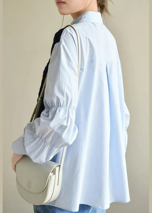 Unique Cinched Peter Pan Collar Shirt Blue