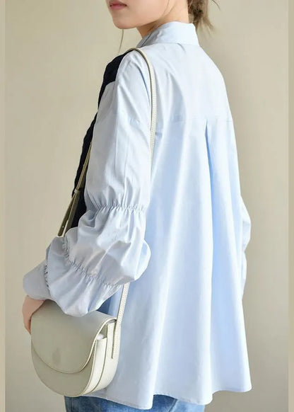 Unique Cinched Peter Pan Collar Shirt Blue