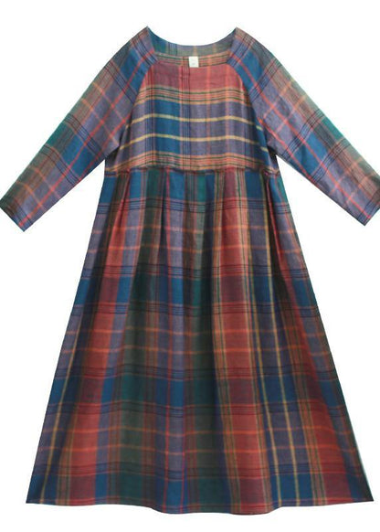 Red Plaid Clothes for Wrinkled Robe Spring Dress