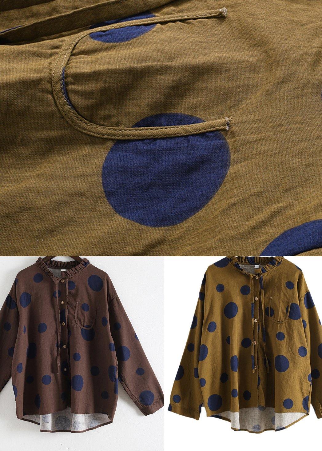 Spring Yellow Literature and Art Linen Ruffled Collar Top