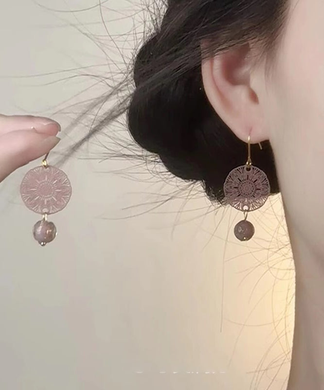 Purple Sterling Silver Overgild Hollow Out Paper-cutting Pasted on Panes Drop Earrings