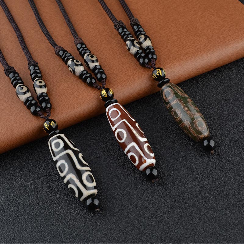 Buddha Stones Nine-eye Dzi Bead Wealth Protection Necklace