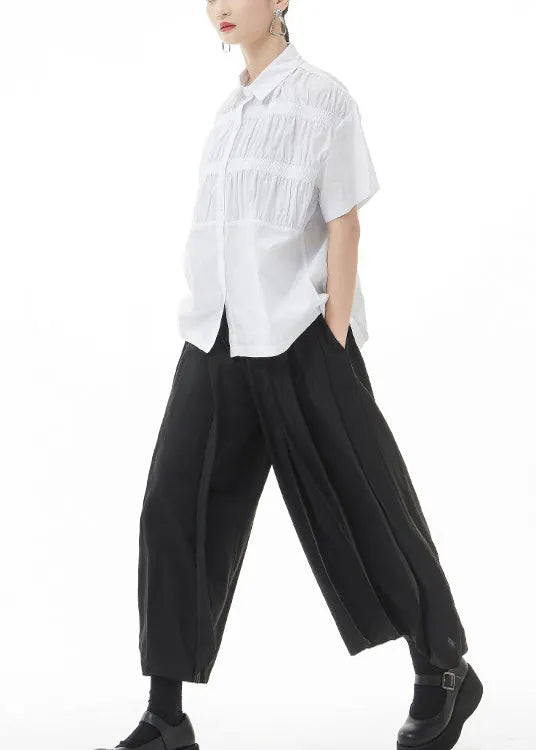 White Peter Pan Collar Cotton Blouse Top Short Sleeve