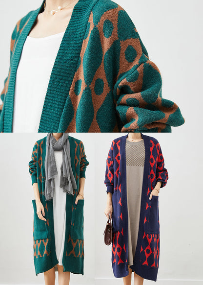 Green Oversized Patchwork Pockets Knit Cardigan Fall
