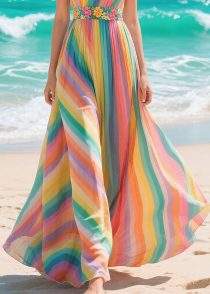 Italian Rainbow Patchwork Lace Chiffon Cami Dresses Summer