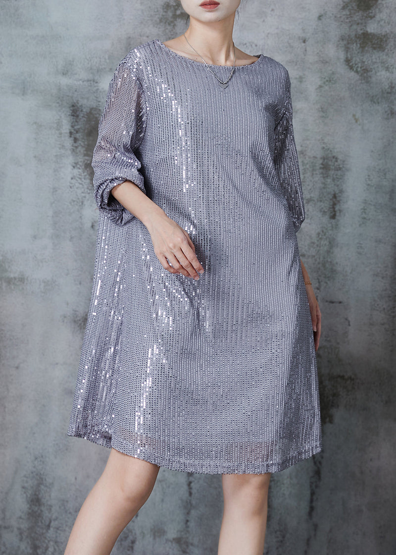 Stylish Grey Tie Waist Sequins Tulle Party Dresses Fall
