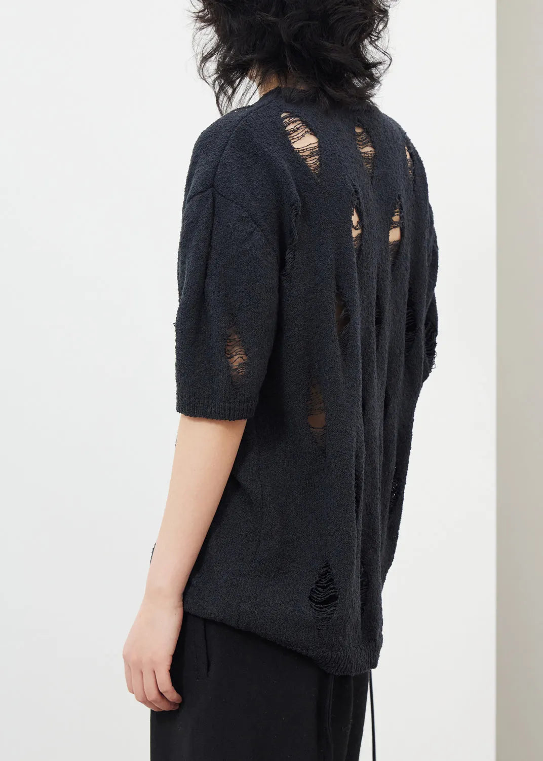 Black Hollow Out Hole Ice Silk Knit Top Half Sleeve