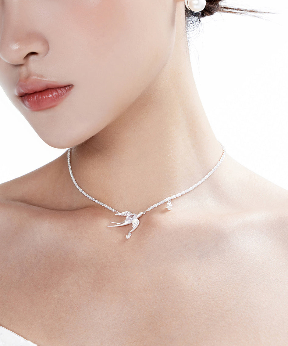 Original Design Chain With Bird Shaped Zircon Claw Set Diamond Silver Plated Choker