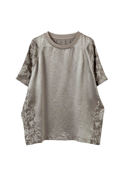 New O Neck Jacquard Patchwork Cotton T Shirt Top Summer