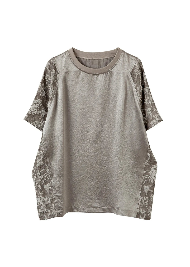 New O Neck Jacquard Patchwork Cotton T Shirt Top Summer