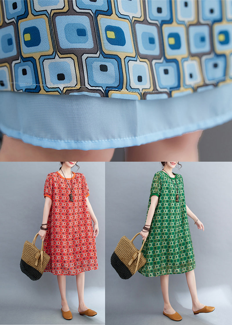 Light Blue Print Draping Chiffon Holiday Dress Summer