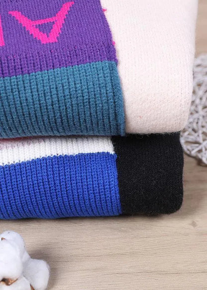 Black Colorblock Letter Fall Knit Sweater