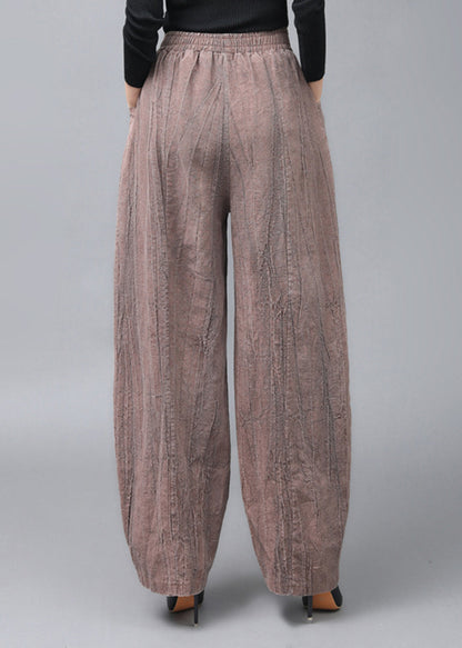 Light Coffee Pockets Patchwork Linen Lantern Pants Fall