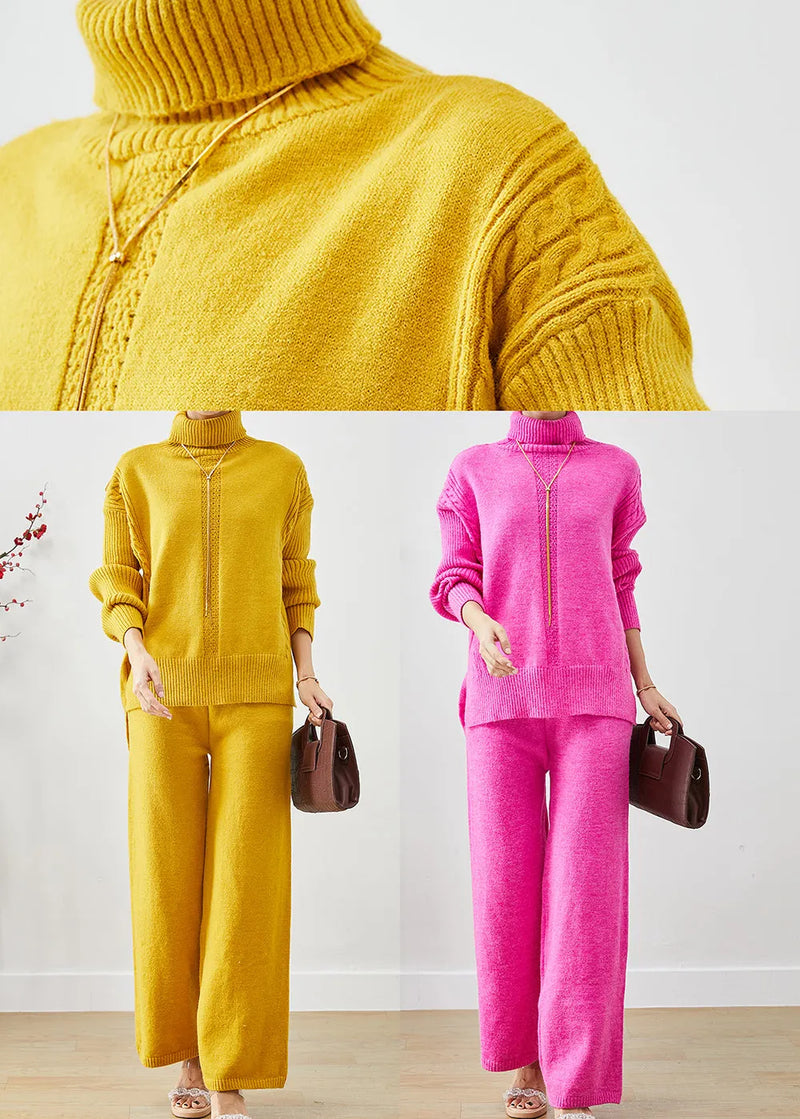 Rose Thick Knit Two Piece Set Clothing High Neck Fall