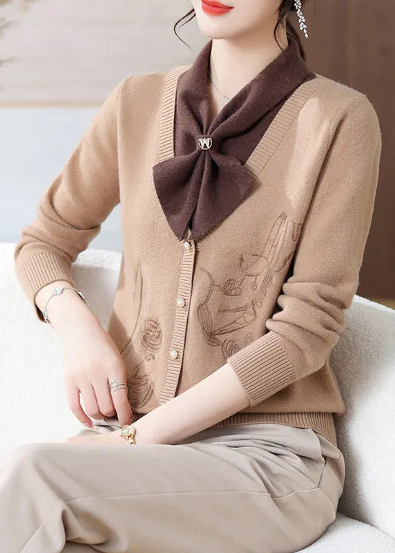 Green Bow Patchwork Knit Pullover Spring