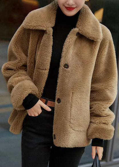 Italian Brown Peter Pan Collar Wear on Both Sides Wool Coats Winter