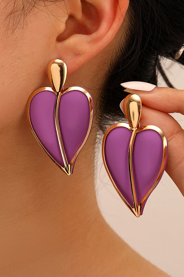 Resort-style Lacquered Color-blocked Heart-shaped Earrings
