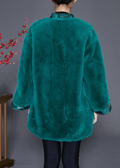 Peacock Green Oversized Patchwork Faux Fur Coats Winter