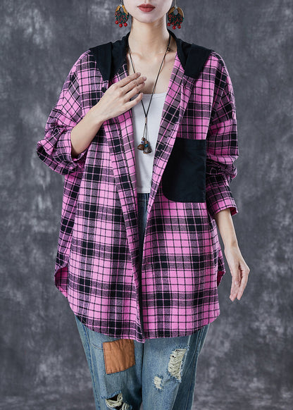 Rose Hooded Patchwork Plaid Cotton Coat Fall