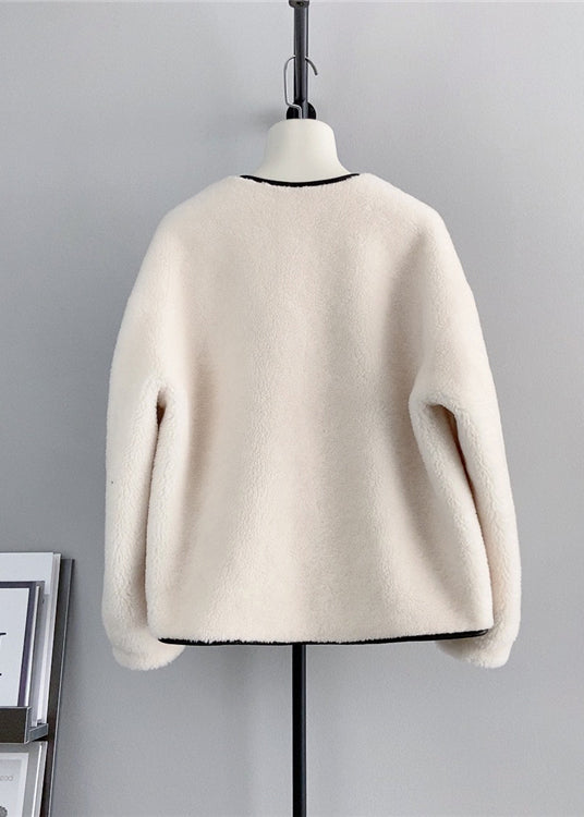 Black O Neck Pockets Button Wool Coats Winter