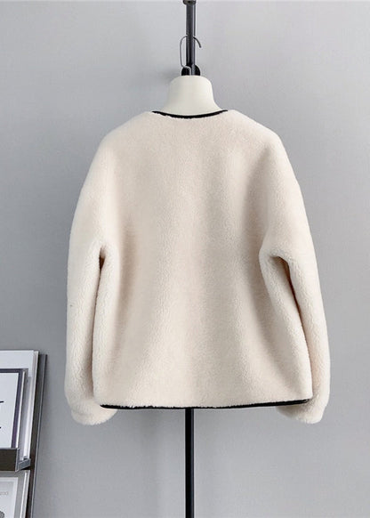 Black O Neck Pockets Button Wool Coats Winter