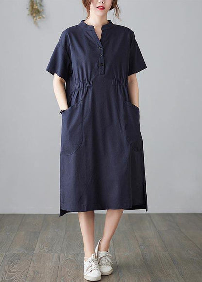 Diy Blue Low High Design Cotton Side Open Summer Ankle Dress
