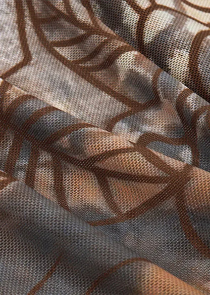 Brown Asymmetrical Print Tulle Tank Sleeveless